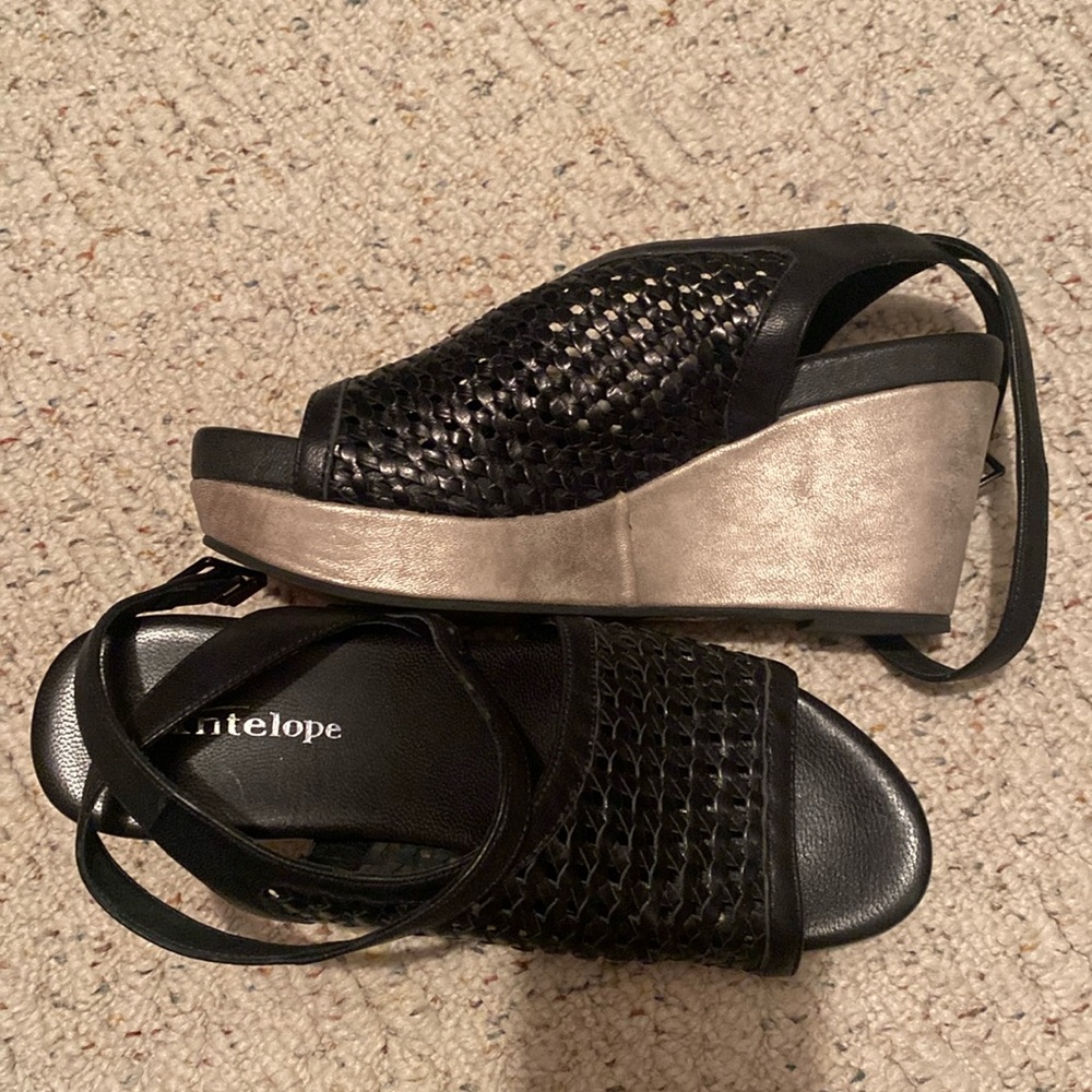Antelope wedge sandals size 38 black like new